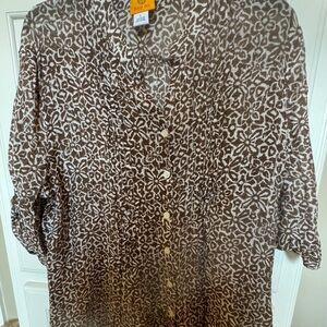 Ruby Rd. Relaxed Brown and White Button Down Blouse